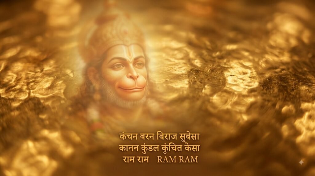 Kanchan Baran – Hanuman’s golden complexion glowing like morning sun, Hanuman Chalisa meaning in English