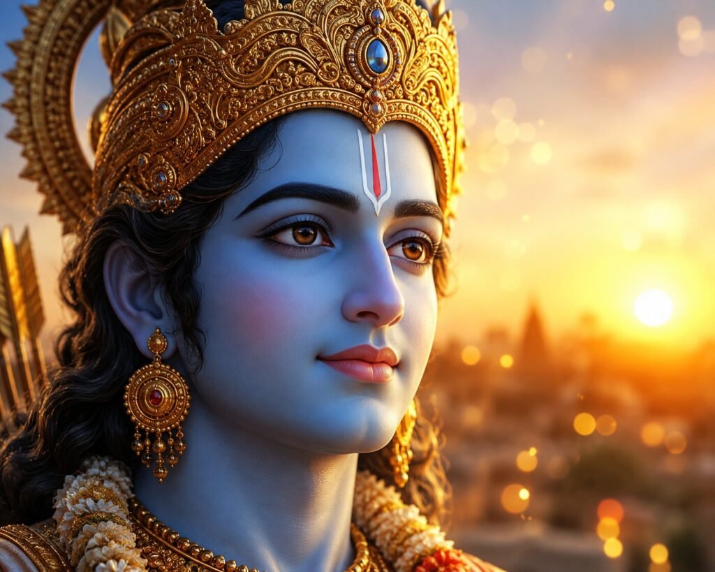 Shriram new images divine face close-up with golden crown detail