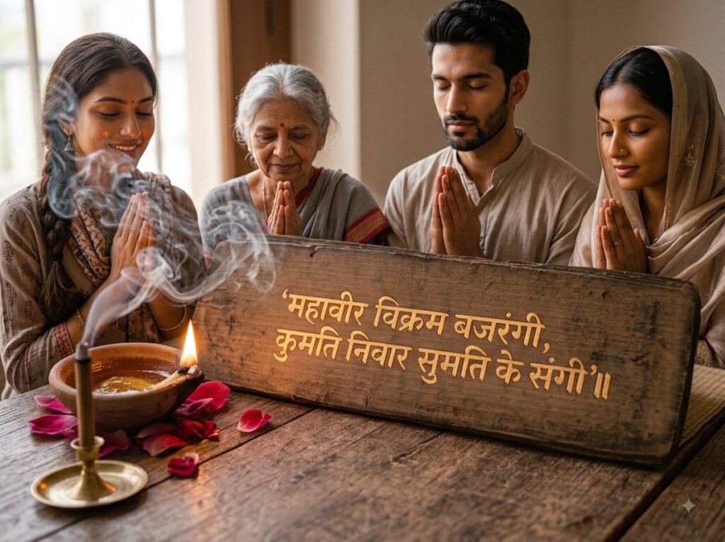 Hanuman Chalisa chaupai Mahavir Vikram Bajrangi Kumati Niwar Sumati Ke Sangi in Sanskrit on manuscript